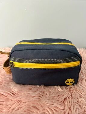 Timberland Navy and Yellow Canvas Dopp Kit Toiletry Bag